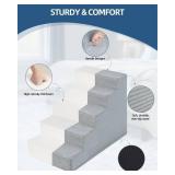 Vfrog Dog Stairs for Small Dogs,17.5" H,4-Step Dog Steps Ramp for Bed and Couch with High Density Foam,Non-Slip Pet Steps for Dogs and Cats,Pet Stairs with a Washable Cover,Grey