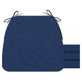 AAAAAcessories D-Shaped Chair Cushions, 2" Thick Dining Chair Pads with Ties and Removable, Machine-Washable Cover, 17" x 16", Set of 4, Blue