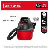 CRAFTSMAN CMXEVBE17250 2.5 Gallon 2.5 Peak HP Wet/Dry Shop Vac, Portable Shop Vacuum Wet and Dry with Filter Bag, Hose and Attachments for Cleaning in the Home