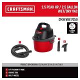 CRAFTSMAN CMXEVBE17250 2.5 Gallon 2.5 Peak HP Wet/Dry Shop Vac, Portable Shop Vacuum Wet and Dry with Filter Bag, Hose and Attachments for Cleaning in the Home