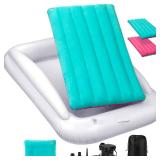 Inflatable Toddler Travel Bed, Portable Toddler Bed | Kids Air Mattress with Sides | Reversible 2 Colors Kids Blow Up Mattress -Mint Green & Pink