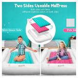 Inflatable Toddler Travel Bed, Portable Toddler Bed | Kids Air Mattress with Sides | Reversible 2 Colors Kids Blow Up Mattress -Mint Green & Pink