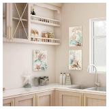takfot Coastal Canvas Wall Art Paintings Shell Starfish Coral Conch Picture Watercolor Art Wall Decor Framed Prints Artwork for Bathroom Kitchen Bedroom Living Room 12x16 Inch, 3 panels