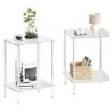 Tempered Glass Side Tables Set of 2 Acrylic End Table with 2 Storage Shelve transparent Bedside simplicity clear 2-Tier Nightstands small Spaces Office Bedroom Living Room Study Transparent ET-008TR