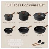 CAROTE Nonstick Pots and Pans, Induction Cookware Set Kitchen Cooking Sets, Non Stick w/Frying Pan (PFOS, PFOA Free), Black, 16pcs
