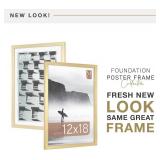 MCS Foundation 12x18 Poster Frame Traditional Brass, Vertical & Horizontal Wall Hanging Large Picture Frame for Photos, Posters & Art Prints (1-Pack)