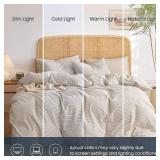 Wake In Cloud - Striped Cotton Duvet Cover Set, 100% Washed Cotton Textured Percale Bedding Set, Ticking Stripe Pinstripe Farmhouse, 3 Pieces, Tan, Full Size