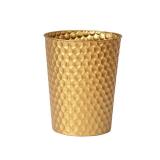 Small Metal Trash Can Wastebasket, Decorative Honeycomb Garbage Can Waste Basket, Modern Farmhouse Round Trash Bin for Bathroom, Bedroom, Kitchen and Office (Gold)