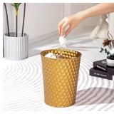 Small Metal Trash Can Wastebasket, Decorative Honeycomb Garbage Can Waste Basket, Modern Farmhouse Round Trash Bin for Bathroom, Bedroom, Kitchen and Office (Gold)
