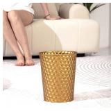 Small Metal Trash Can Wastebasket, Decorative Honeycomb Garbage Can Waste Basket, Modern Farmhouse Round Trash Bin for Bathroom, Bedroom, Kitchen and Office (Gold)