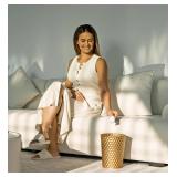 Small Metal Trash Can Wastebasket, Decorative Honeycomb Garbage Can Waste Basket, Modern Farmhouse Round Trash Bin for Bathroom, Bedroom, Kitchen and Office (Gold)