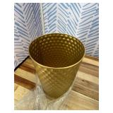 Small Metal Trash Can Wastebasket, Decorative Honeycomb Garbage Can Waste Basket, Modern Farmhouse Round Trash Bin for Bathroom, Bedroom, Kitchen and Office (Gold)