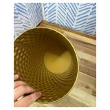 Small Metal Trash Can Wastebasket, Decorative Honeycomb Garbage Can Waste Basket, Modern Farmhouse Round Trash Bin for Bathroom, Bedroom, Kitchen and Office (Gold)