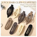 8 PCS Flat Hair Clips, 2 Styles French Claw Clips Strong Hold for Women Girls Thin Hair