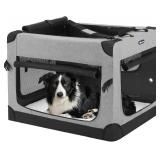 Veehoo 30 inch Folding Soft Dog Crate, 4-Door Portable Collapsible Pet Kennel Travel Dog Crate for Medium Dogs, 5 x Durable Mesh Screen, 600D Oxford Fabric, Indoor & Outdoor Use, Grey, CWB2428CP