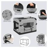 Veehoo 30 inch Folding Soft Dog Crate, 4-Door Portable Collapsible Pet Kennel Travel Dog Crate for Medium Dogs, 5 x Durable Mesh Screen, 600D Oxford Fabric, Indoor & Outdoor Use, Grey, CWB2428CP