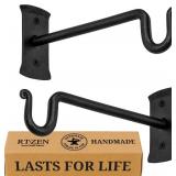 RTZEN Plant Hangers Outdoor or Indoor - Wrought Iron Metal Hanger Indoor Hook - Heavy Duty Wall Bracket Hooks for Hanging Plants Baskets Lanterns Wind Chimes - 2 Pack (Black Shepherds Hooks)