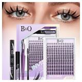 B&Q Fairy Lash Clusters Kit Natural Lashes Clusters Wispy Invisible Band Manga Lashes Individual Lashes Bond and Seal Eyelash Extension Kit Easy Removal (Fairy Kit-8-18MIX)