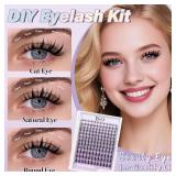 B&Q Fairy Lash Clusters Kit Natural Lashes Clusters Wispy Invisible Band Manga Lashes Individual Lashes Bond and Seal Eyelash Extension Kit Easy Removal (Fairy Kit-8-18MIX)