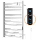 Retails for $190! Heated Towel Rack for Bathroom, Towel Warmer with 10 Bar Flat Rack Large, Electric Hot Towel Rack Wall Mounted, LED Buit-in Timer, Plug-in, Stainless Steel, Fast Heating, Nickel