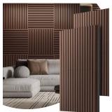 PrimeZone Wood Acoustic Wall Panels - 2 PCS 23.6" x 23.6" 3D Fluted Slat Sound Proof Wall Paneling, Sound Absorbing & Noise Reduction Interior Decor Panels for Living Room, TV Wall, Bedroom, Walnut