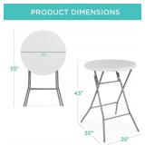 Best Choice Products 32in Bar Height Folding Table, Round Indoor Outdoor Accessory for Patio, Backyard, Dining Room, Events w/Thick Table Top, Metal Frame, Locking Legs, 330lb Weight Capacity - White
