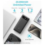 Anker Power Bank, 20,000mAh Travel Essential Portable Charger with Built-in USB-C Cable, 3-Port 87W Max Fast Charging Battery Pack, for MacBook, iPhone 16/15 Series, Samsung, Switch, and More