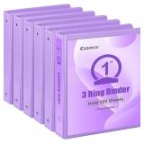 COMIX Standard 3 Ring Binder 1 inch with Clear View Cover, 1" Round Ring View Binder Holds 200 Sheets of US Letter Size Paper for School Office Supplies, 6 Pack (Pale Purple)