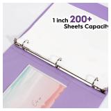 COMIX Standard 3 Ring Binder 1 inch with Clear View Cover, 1" Round Ring View Binder Holds 200 Sheets of US Letter Size Paper for School Office Supplies, 6 Pack (Pale Purple)