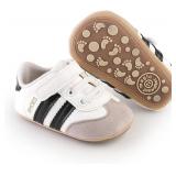 Newbron Baby Boys Girls Retro Sneakers Pu Leather Rubber Sole Walking Shoes Toddler Non-Slip First Walkers Infant Slippers Crib Shoes