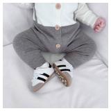 Newbron Baby Boys Girls Retro Sneakers Pu Leather Rubber Sole Walking Shoes Toddler Non-Slip First Walkers Infant Slippers Crib Shoes