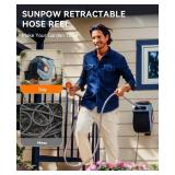 SUNPOW Retractable Garden Hose Reel - 1/2 inch x 50ft Wall Mounted Hose Reel with 3/4 inch Brass Fitting & 10 Function Sprayer Nozzle - Any Length Lock, Auto Rewind System, 180 Swivel Bracket - Grey