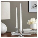 Pomp Glow 10" Inch Taper Candles (12 Pack) | White Unscented Decorative Taper Candles That Will Light Up Your Home, Wedding, Dinner & Any Special Occasion | Long Lasting, Smokeless, Drip Free Candles