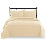 Luxe Bedding 3-Piece Oversized Quilted Bedspread Coverlet Set (Full/Queen, Rhombus / Beige)