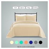 Luxe Bedding 3-Piece Oversized Quilted Bedspread Coverlet Set (Full/Queen, Rhombus / Beige)