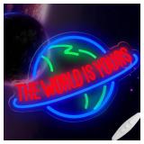 THE WORLD IS YOURS Neon Sign for Wall Decor, Dimmable Planet Design Neon Lights for Bedroom, Game Room, Girls Room, Art LED Word Lights for Party, Birthday Gifts for Friend