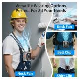 2025 Upgrade 10000mAh Waist Clip Fan, Portable Personal Fan with 18000RPM Strong Airflow, 50H Cooling with LED Light, Clip On Belt Neck Desk Fan for Outdoor Indoor Camping Travel