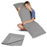 Snuggle-Pedic Body Pillow for Side Sleepers for Adults - Full Body Maternity Pillow Support Legs, Belly & HIPS - Shredded Memory Foam & Cooling Pregnancy Pillow Cover 20x54 Gray