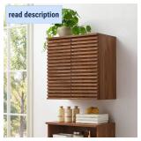Retails for $182! Modway Render Wall Mounted Bathroom Cabinet in Walnut - 23.5 Inch Compact Wall Storage with Slatted Doors and Adjustable Shelves for Bathroom or Laundry Room