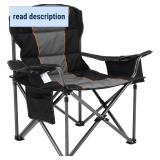 ALPHA CAMP Oversized Camping Folding Chair, Heavy Duty Support 450 LBS Steel Frame Collapsible Padded Arm Chair with Cup Holder Quad Lumbar Back, Portable for Outdoor