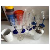 martini and champagne glasses and misc glasses