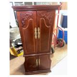Traditional Wooden Jewelry Armoire with Carved Details - Retail: $275