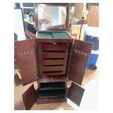 Traditional Wooden Jewelry Armoire with Carved Details - Retail: $275