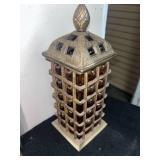 Mid-Century Brass and Amber Glass Tower Lantern