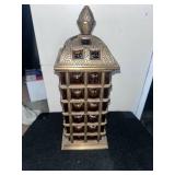 Mid-Century Brass and Amber Glass Tower Lantern