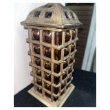 Mid-Century Brass and Amber Glass Tower Lantern