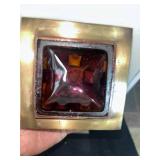 Mid-Century Brass and Amber Glass Tower Lantern