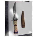 Decorated Bone Handle Fixed Blade Knife with Sheath - Retail: $85