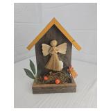 Rustic Wooden Birdhouse with Cornhusk Angel