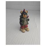 Carved style Wooden Bear Figurine with Red Cardinals